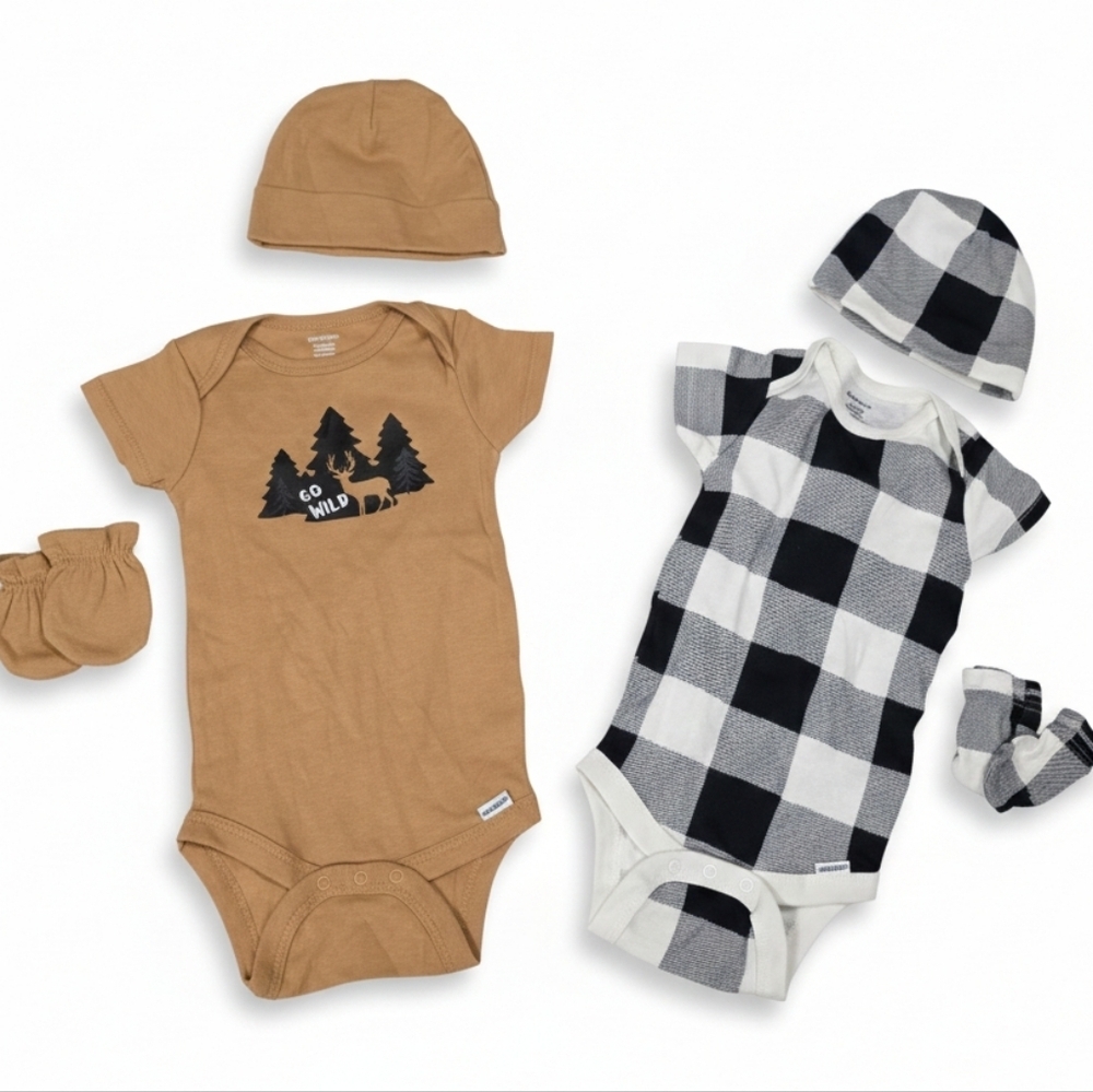 ​Gerber Baby Boy Set (3-6M) - 2 Bodysuits, Hats & Mittens